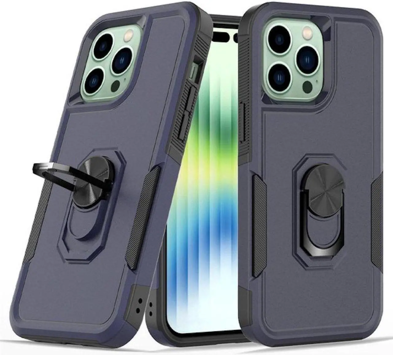 Main image of TUFF Shockproof Hybrid Armor Case with Ring Grip for iPhone 14 Pro Max - Navy Blue