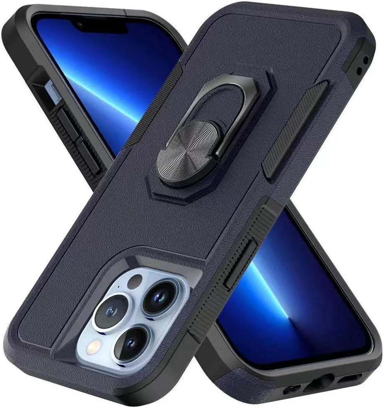 Alt view image 5 of 5 - TUFF Shockproof Hybrid Armor Case with Ring Grip for iPhone 14 Pro Max - Navy Blue