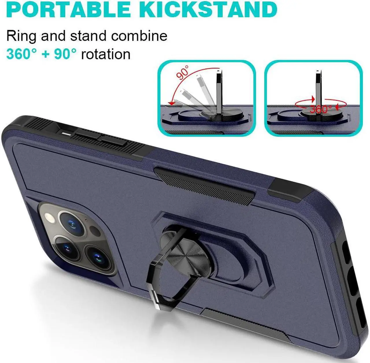 Alt view image 3 of 5 - TUFF Shockproof Hybrid Armor Case with Ring Grip for iPhone 14 Pro Max - Navy Blue