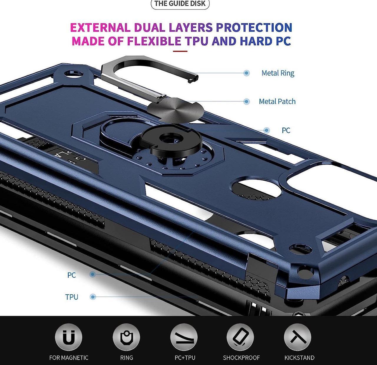 Alt view image 7 of 7 - Military Grade Hybrid Case with Ring Grip for Motorola Moto G Play 2023 - Blue