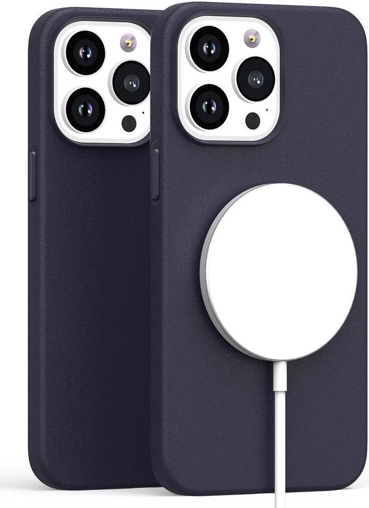 Alt view image 4 of 5 - MagSafe Compatible Leather Case for iPhone 14 Pro - Ink Blue