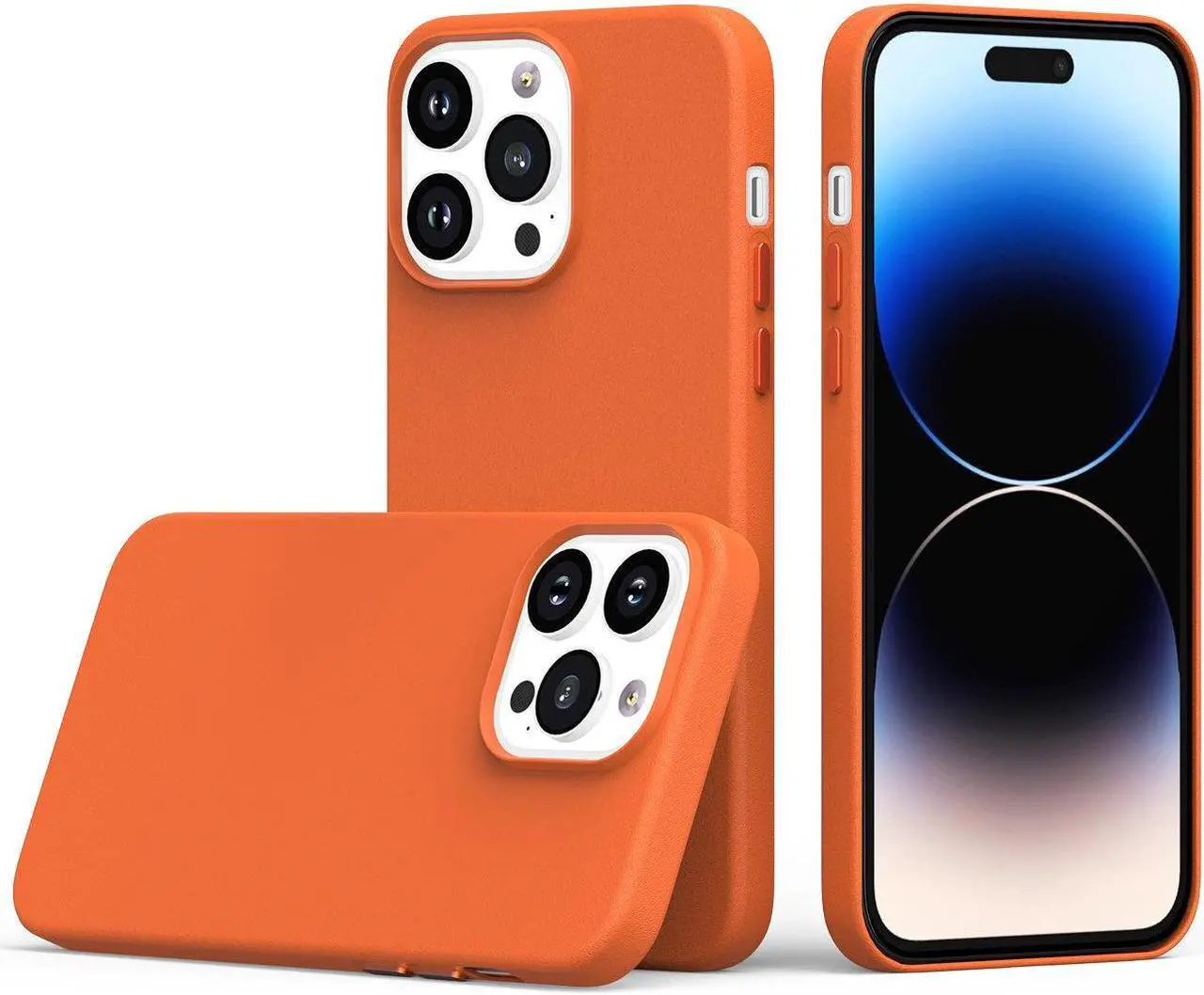Alt view image 2 of 5 - MagSafe Compatible Leather Case for iPhone 14 Pro - Orange