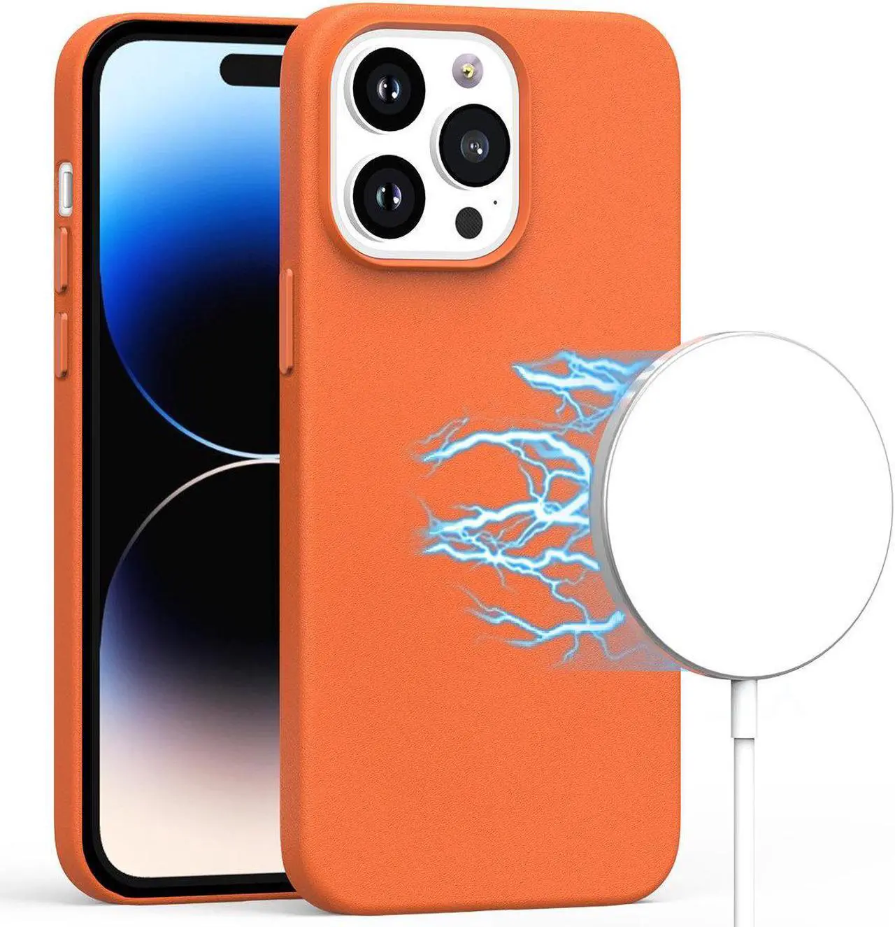 Main image of MagSafe Compatible Leather Case for iPhone 14 Pro - Orange
