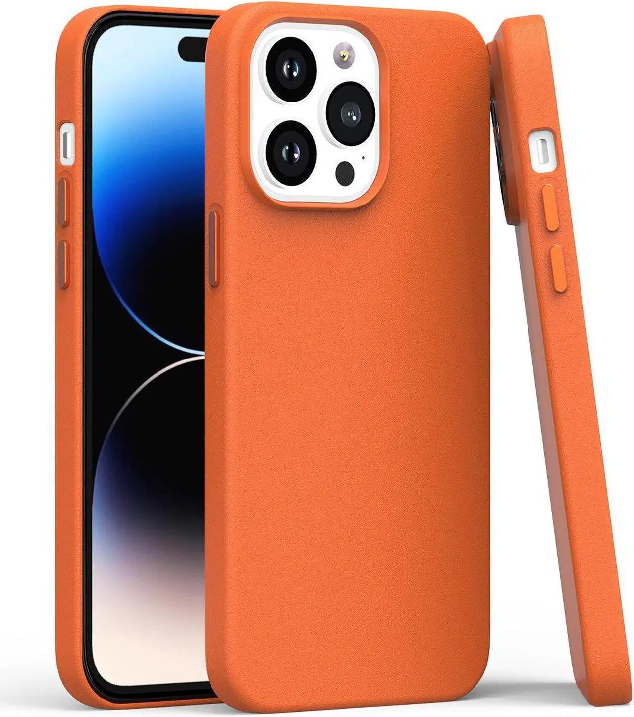 Alt view image 3 of 5 - MagSafe Compatible Leather Case for iPhone 14 Pro - Orange