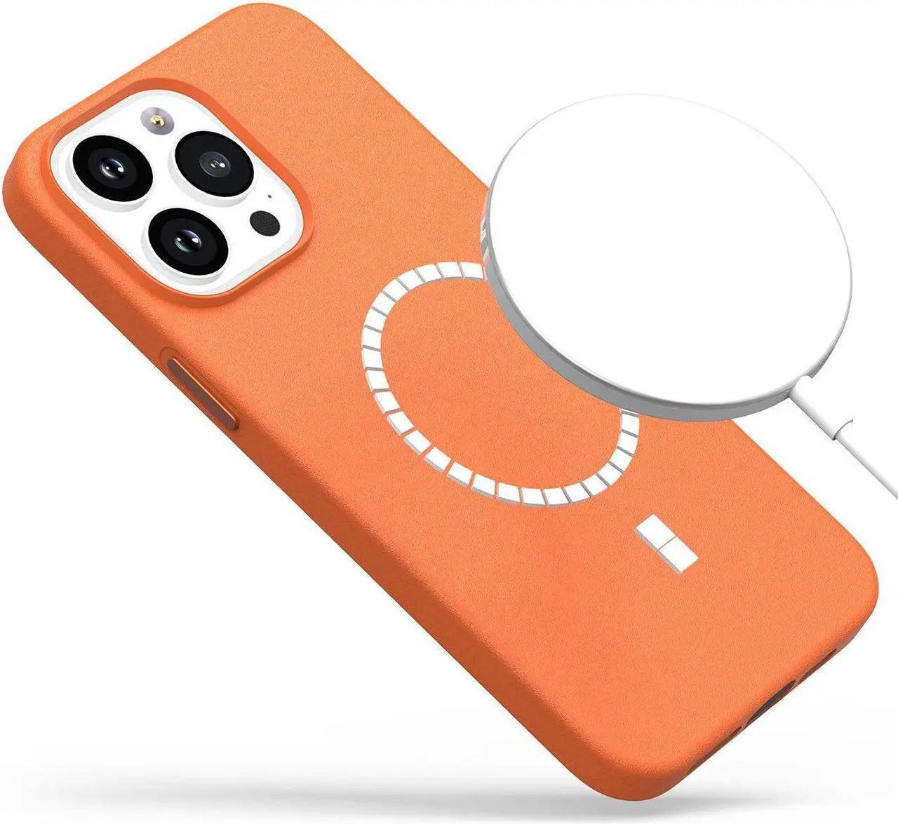 Alt view image 5 of 5 - MagSafe Compatible Leather Case for iPhone 14 Pro - Orange