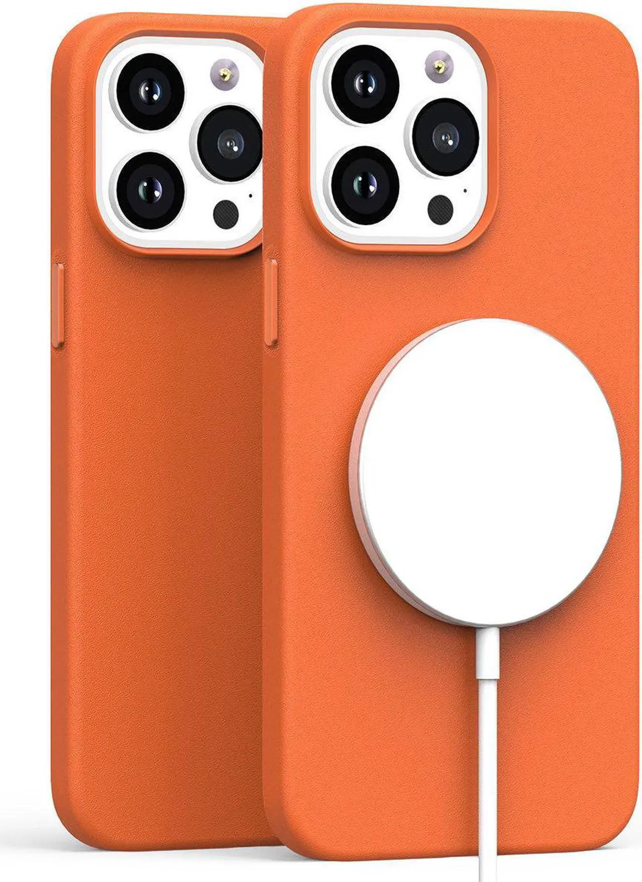 Alt view image 4 of 5 - MagSafe Compatible Leather Case for iPhone 14 Pro - Orange