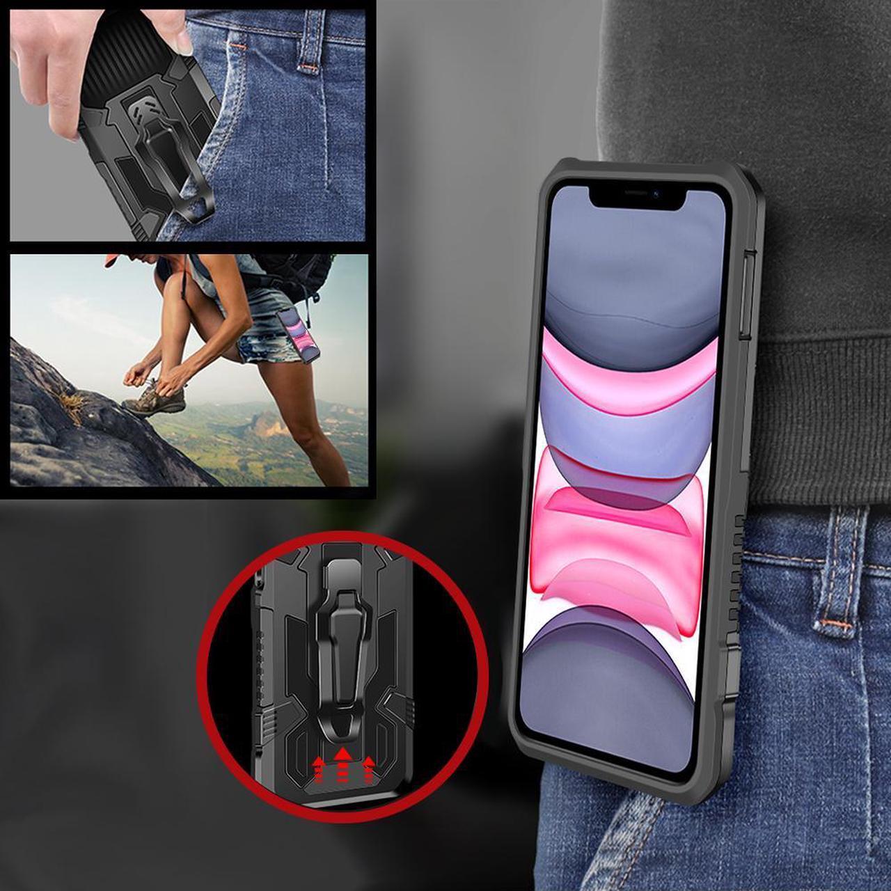Alt view image 4 of 7 - Military Grade Hybrid Armor Case with Integrated Belt Clip and Kickstand for iPhone 14 - Black