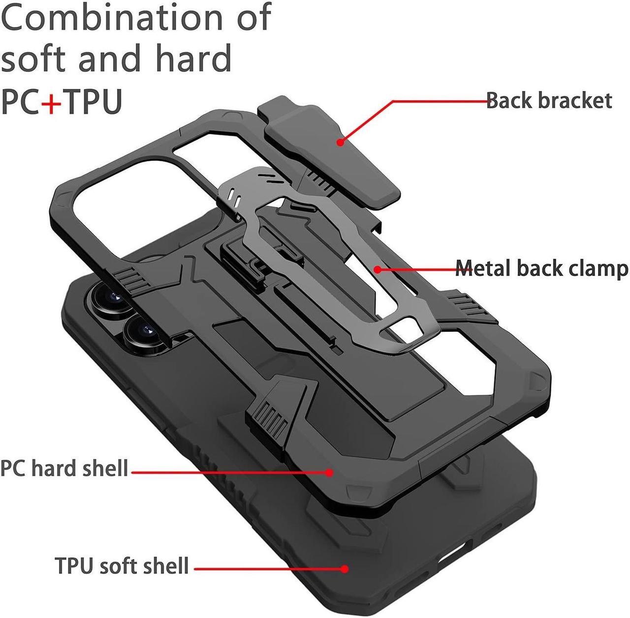 Alt view image 7 of 7 - Military Grade Hybrid Armor Case with Integrated Belt Clip and Kickstand for iPhone 14 - Black