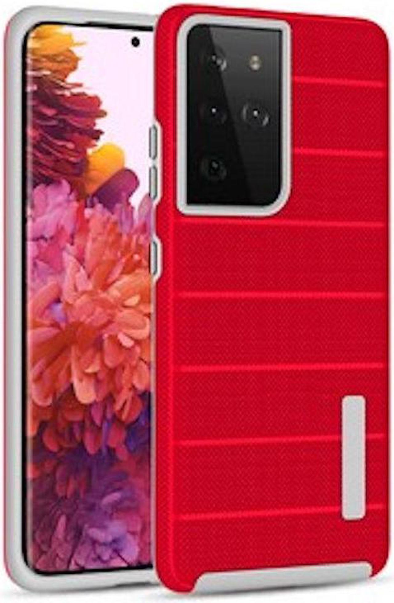 Main image of Haptic Dots Texture Anti-Slip Hybrid Armor Case for Samsung Galaxy S21 Ultra 5G - Red