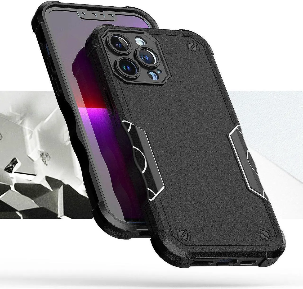 Alt view image 5 of 5 - Military Grade Shockproof Hybrid Armor Case for iPhone 13 Pro Max - Black