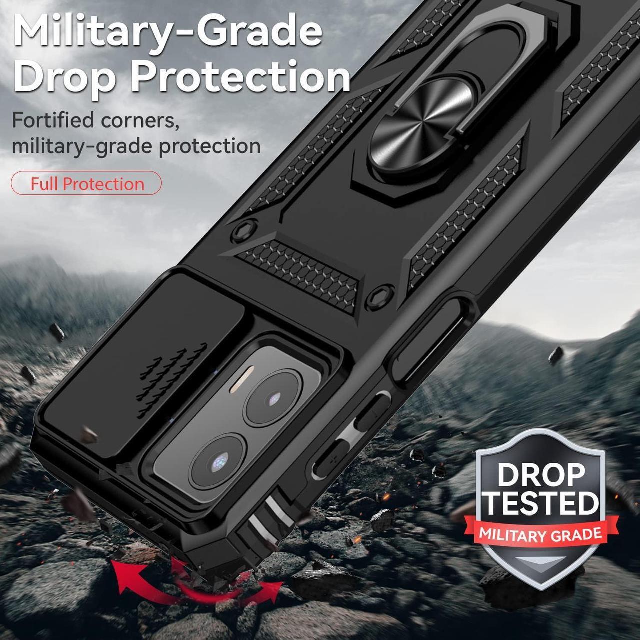 Alt view image 2 of 7 - Military Grade Hybrid Case with Ring Grip and Camera Lens Protector for Motorola Moto G 5G 2023 - Black
