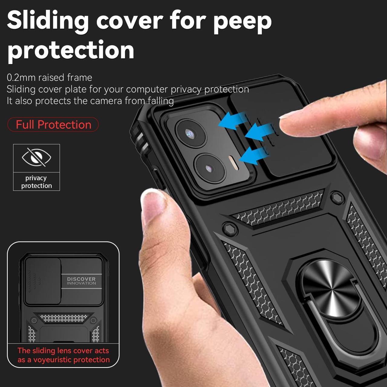 Alt view image 6 of 7 - Military Grade Hybrid Case with Ring Grip and Camera Lens Protector for Motorola Moto G 5G 2023 - Black