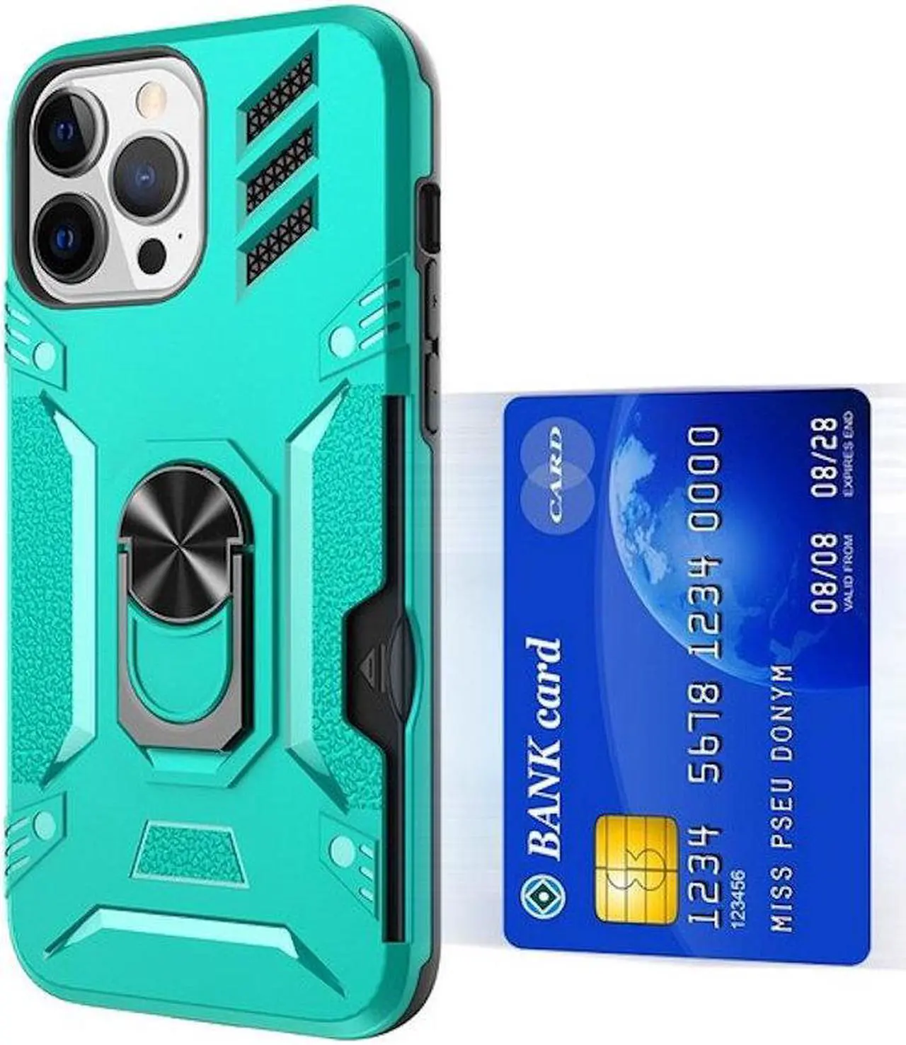 Main image of Tough Ring Grip Case with Card Slot for iPhone 14 Pro - Teal