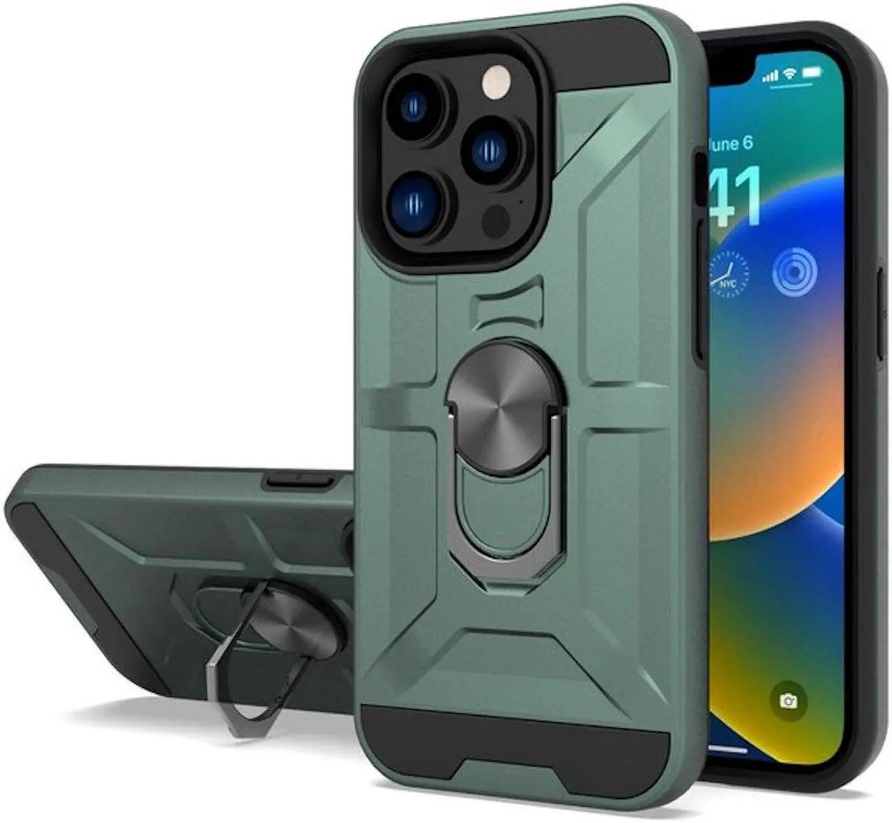 Main image of Dynamic Dual Layer Hybrid Case with Ring Grip for iPhone 14 Pro - Green