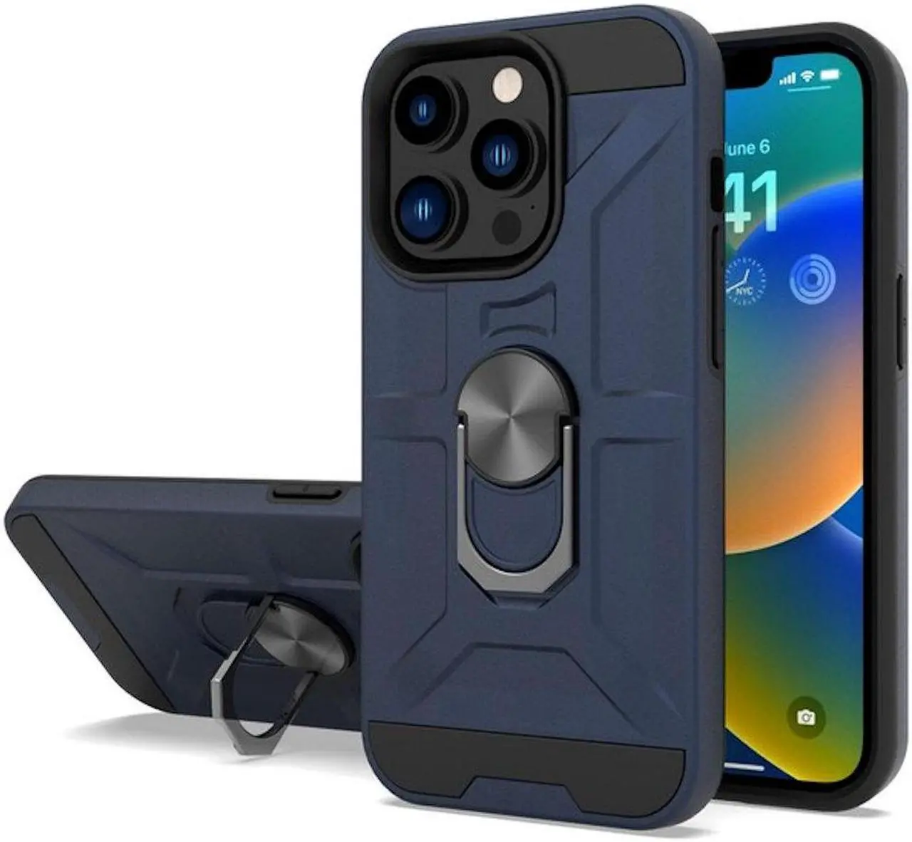 Main image of Dynamic Dual Layer Hybrid Case with Ring Grip for iPhone 14 Pro - Navy Blue