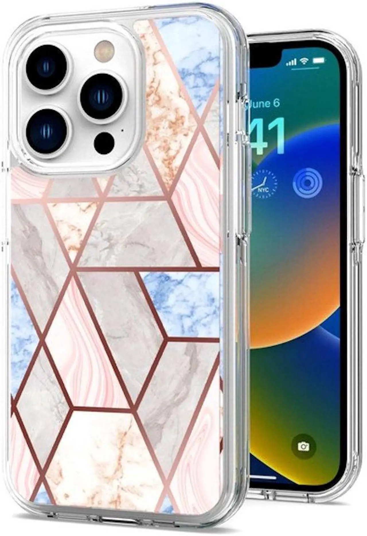 Main image of Marble Series Dual Layer Designer Case for iPhone 14 Pro Max - Pink Grey