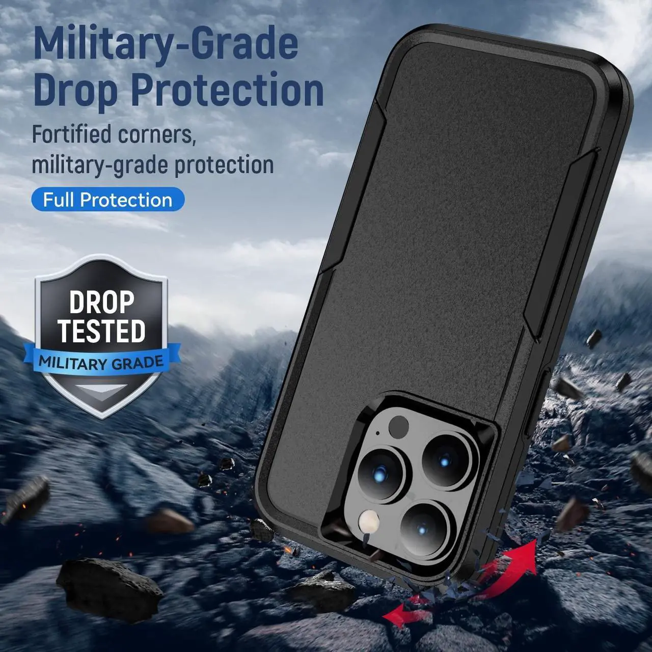 Alt view image 2 of 7 - TUFF Hybrid Armor Case for iPhone 14 Pro Max - Black