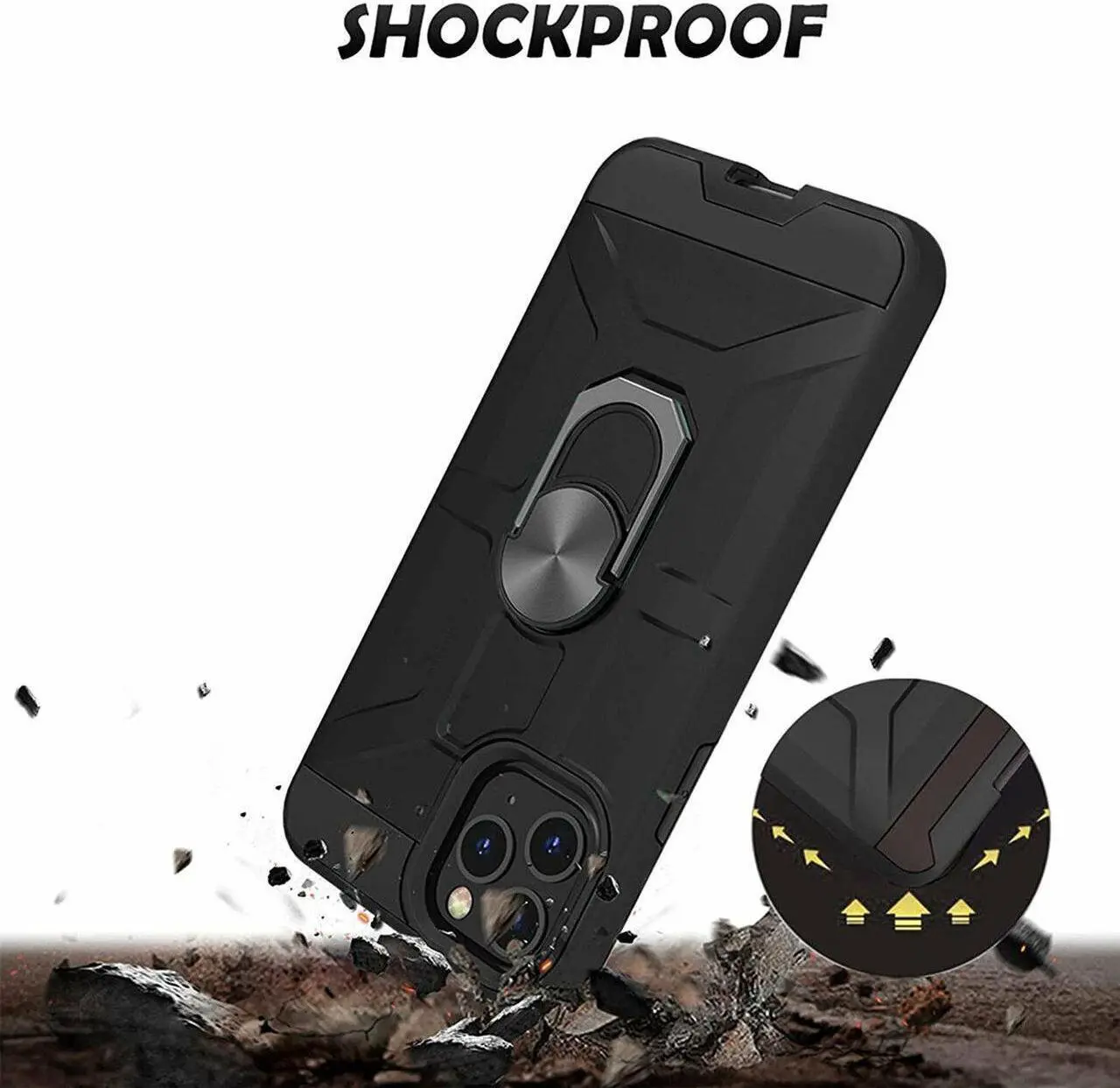 Alt view image 2 of 7 - Dynamic Dual Layer Hybrid Case with Ring Grip for iPhone 14 Pro Max - Black