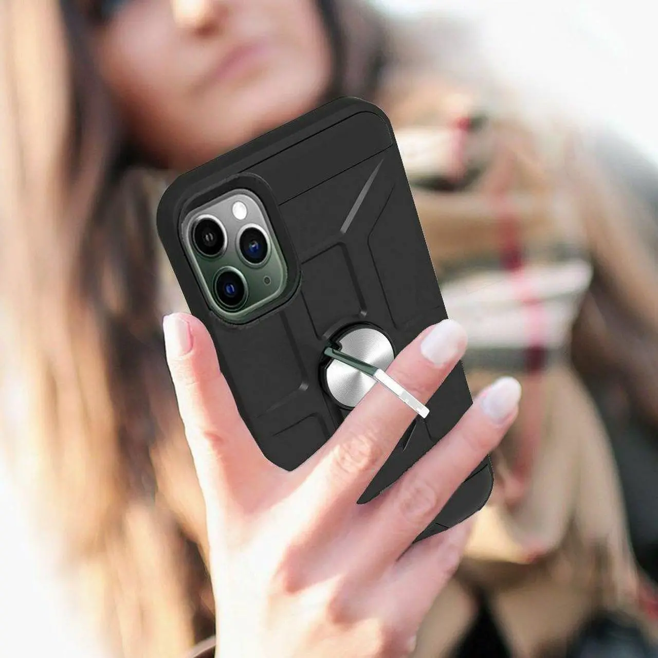 Alt view image 3 of 7 - Dynamic Dual Layer Hybrid Case with Ring Grip for iPhone 14 Pro Max - Black