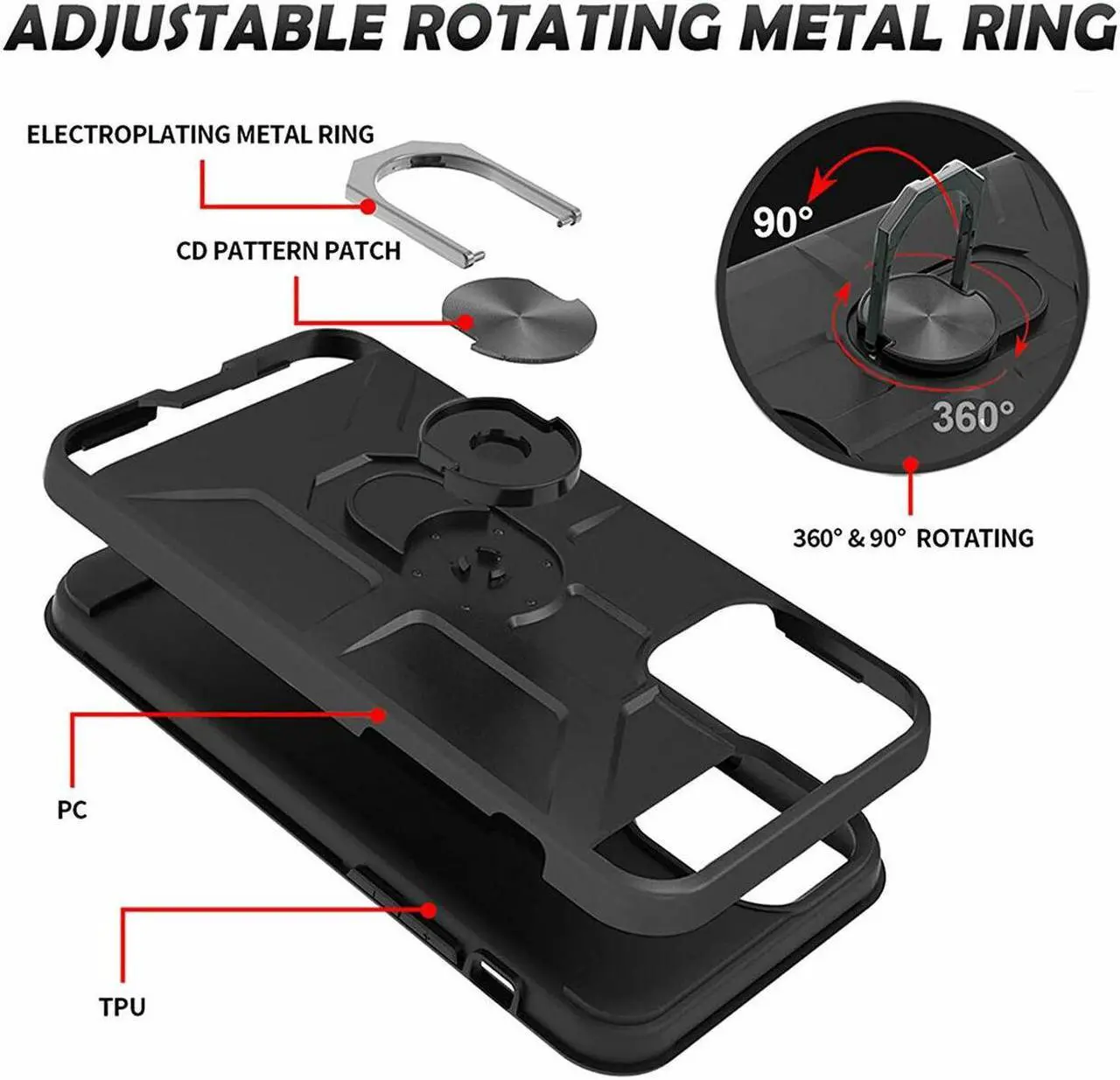 Alt view image 5 of 7 - Dynamic Dual Layer Hybrid Case with Ring Grip for iPhone 14 Pro Max - Black