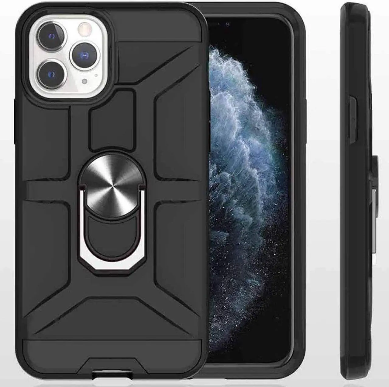 Alt view image 4 of 7 - Dynamic Dual Layer Hybrid Case with Ring Grip for iPhone 14 Pro Max - Black
