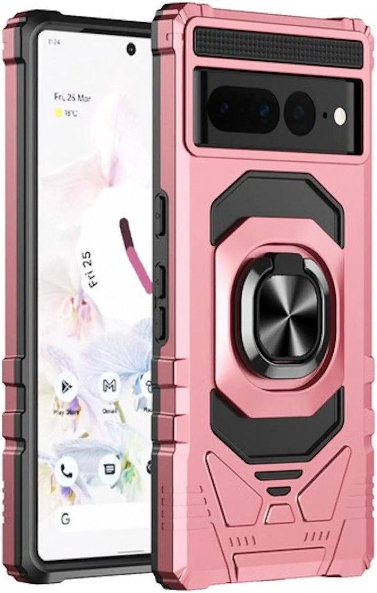 Main image of Robotic Series Dual Layer Hybrid Case with Ring Grip for Google Pixel 7 Pro - Rose Gold