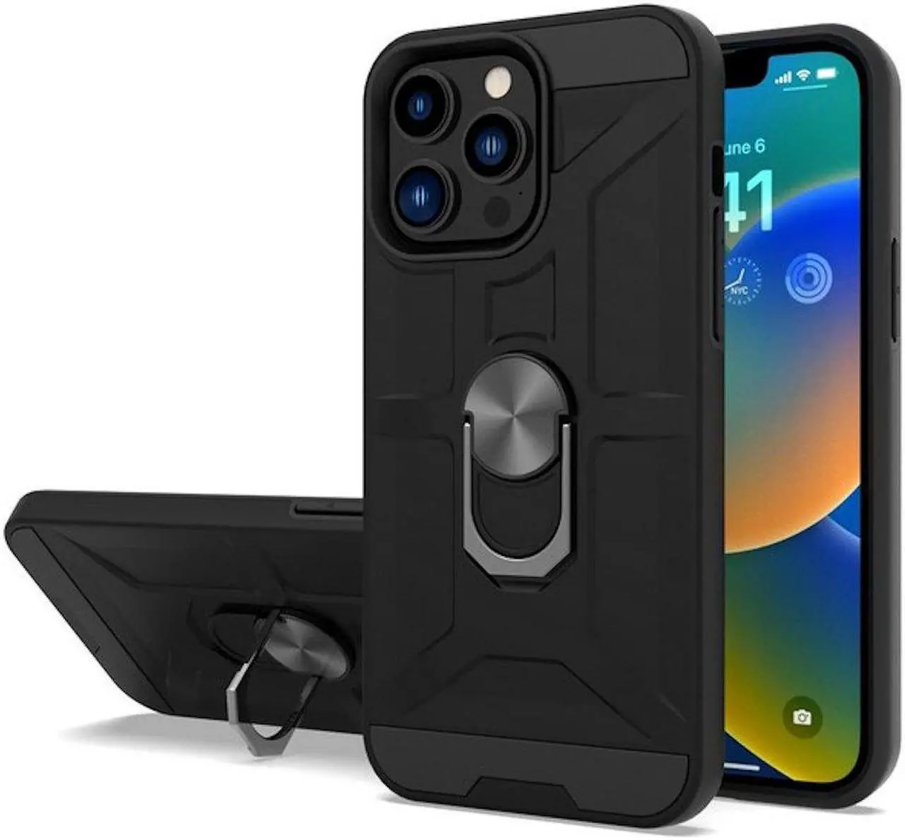 Main image of Dynamic Dual Layer Hybrid Case with Ring Grip for iPhone 14 Pro Max - Black