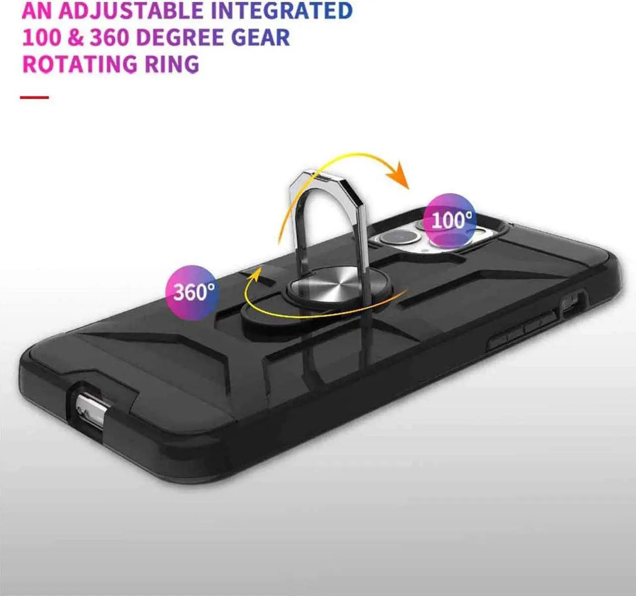 Alt view image 6 of 7 - Dynamic Dual Layer Hybrid Case with Ring Grip for iPhone 14 Pro Max - Black