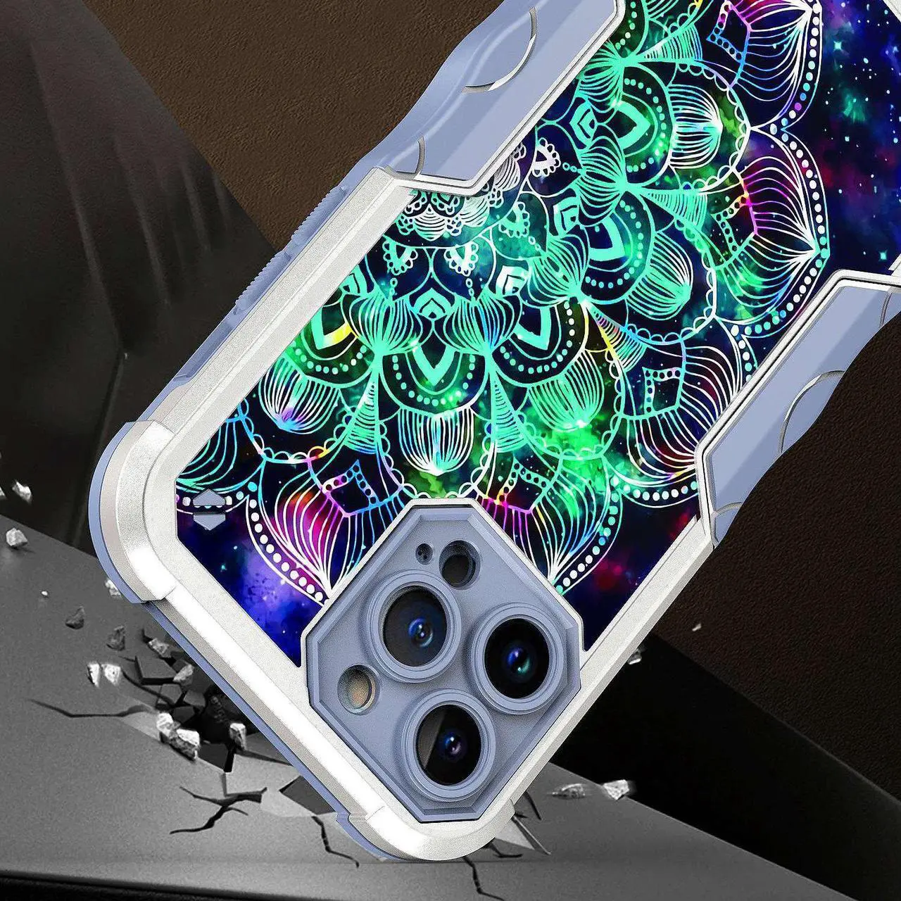 Alt view image 2 of 4 - Military Grade Shockproof Hybrid Armor Case for iPhone 14 Pro - Mandala