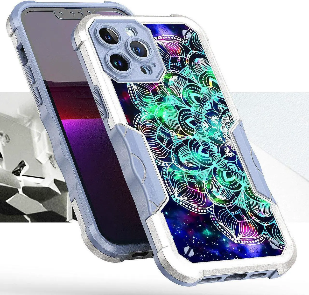 Alt view image 4 of 4 - Military Grade Shockproof Hybrid Armor Case for iPhone 14 Pro - Mandala