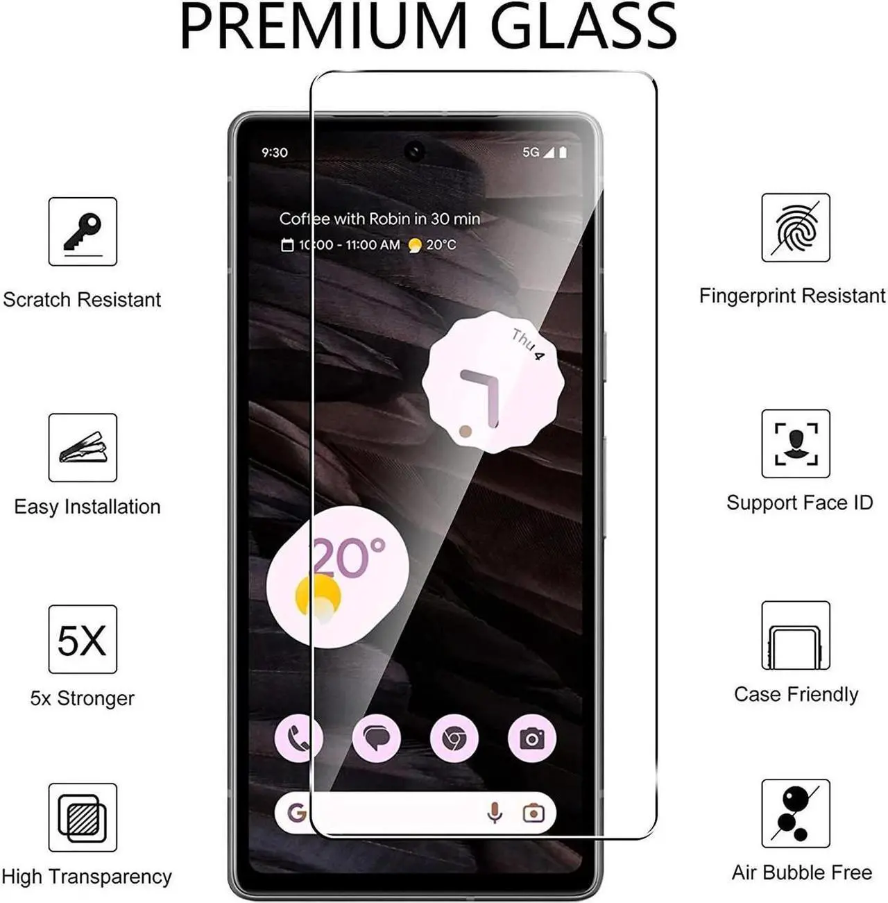 Alt view image 2 of 7 - 2+2 Combo Pack 2-Pack Tempered Glass Screen Protector + 2-Pack Camera Lens Protector for Google Pixel 7a