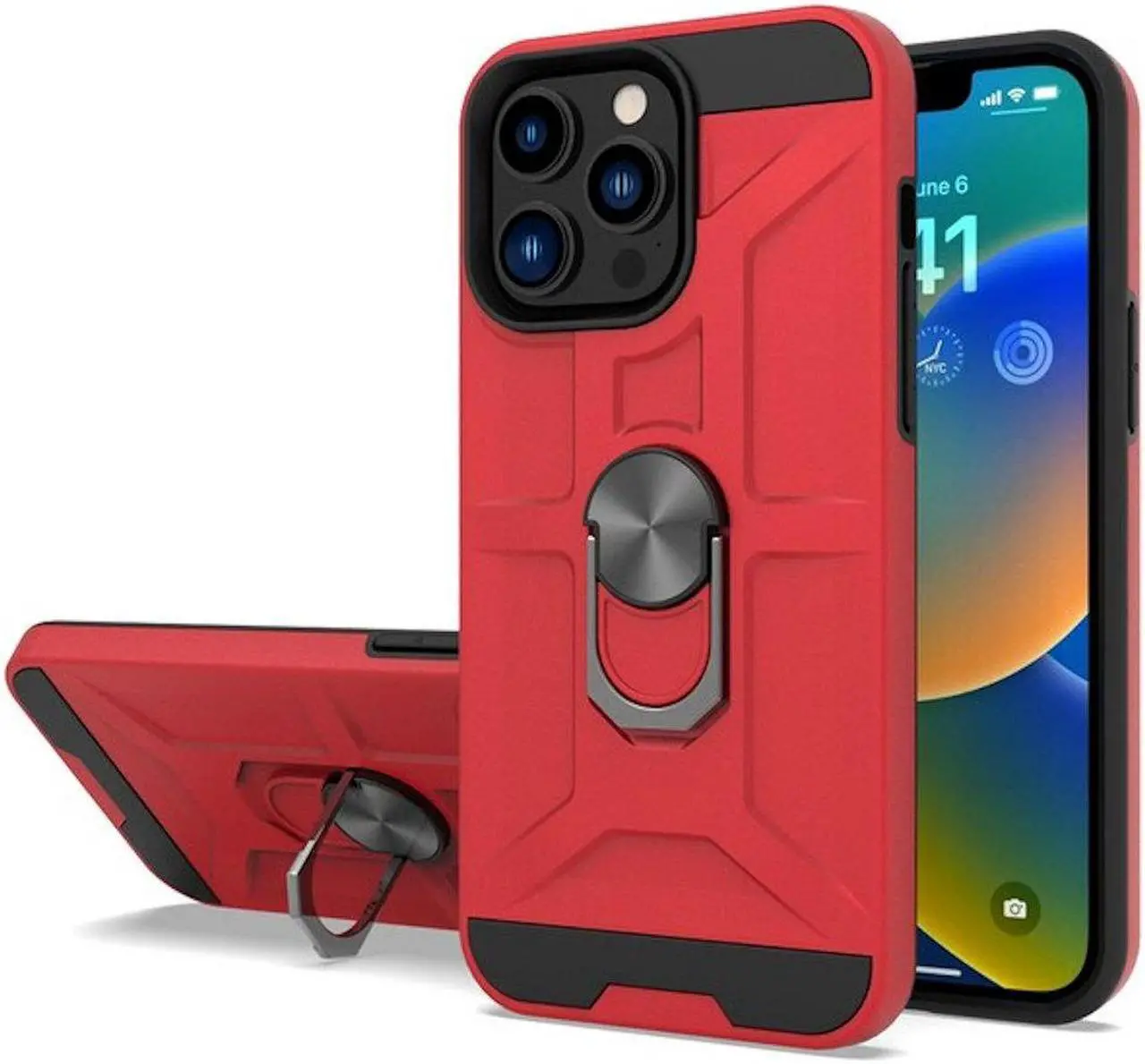Main image of Dynamic Dual Layer Hybrid Case with Ring Grip for iPhone 14 Pro Max - Red