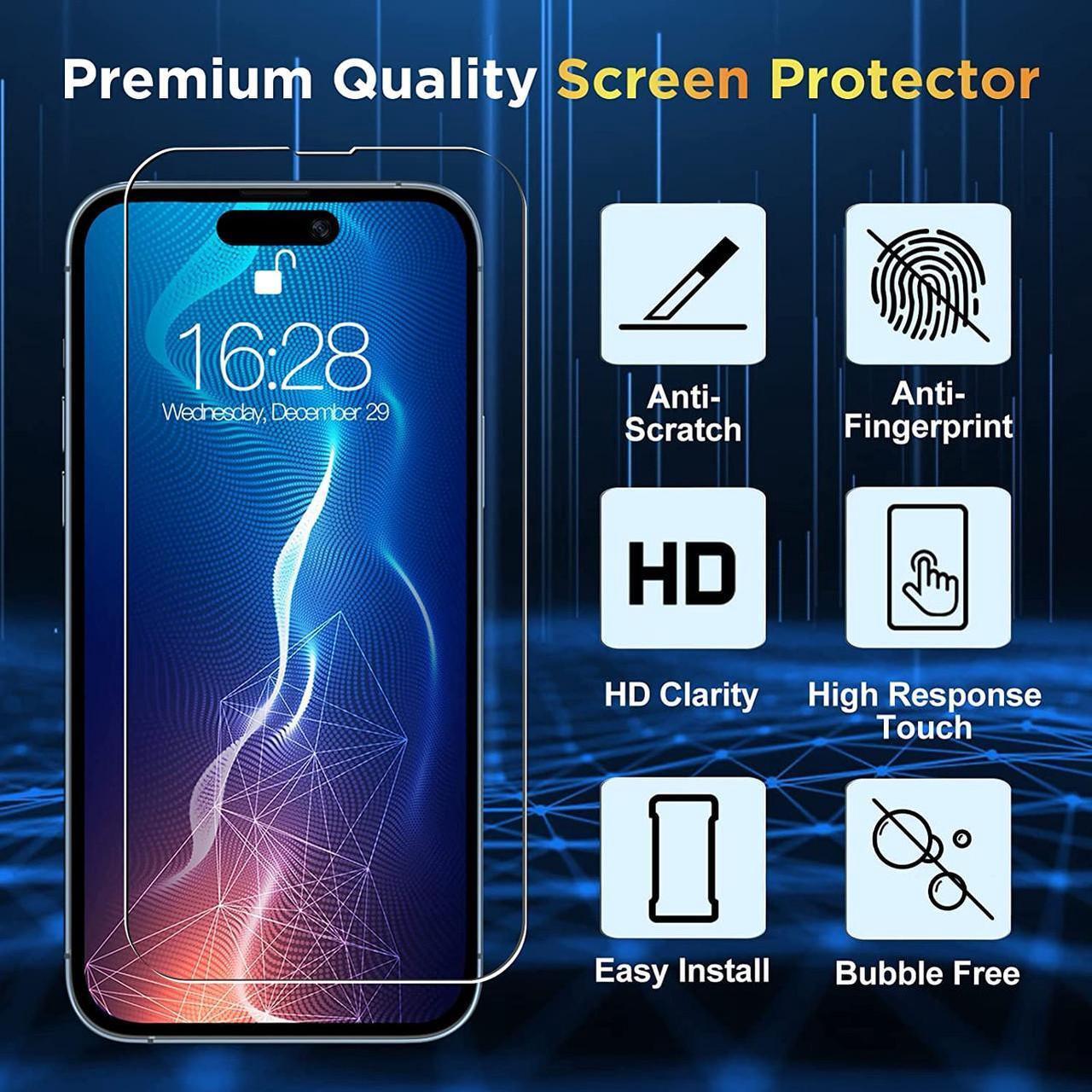 Alt view image 5 of 7 - Tough Metallic Hybrid Case with Ring Grip and 3-Pack Tempered Glass Screen Protectors for iPhone 15 - Hot Pink