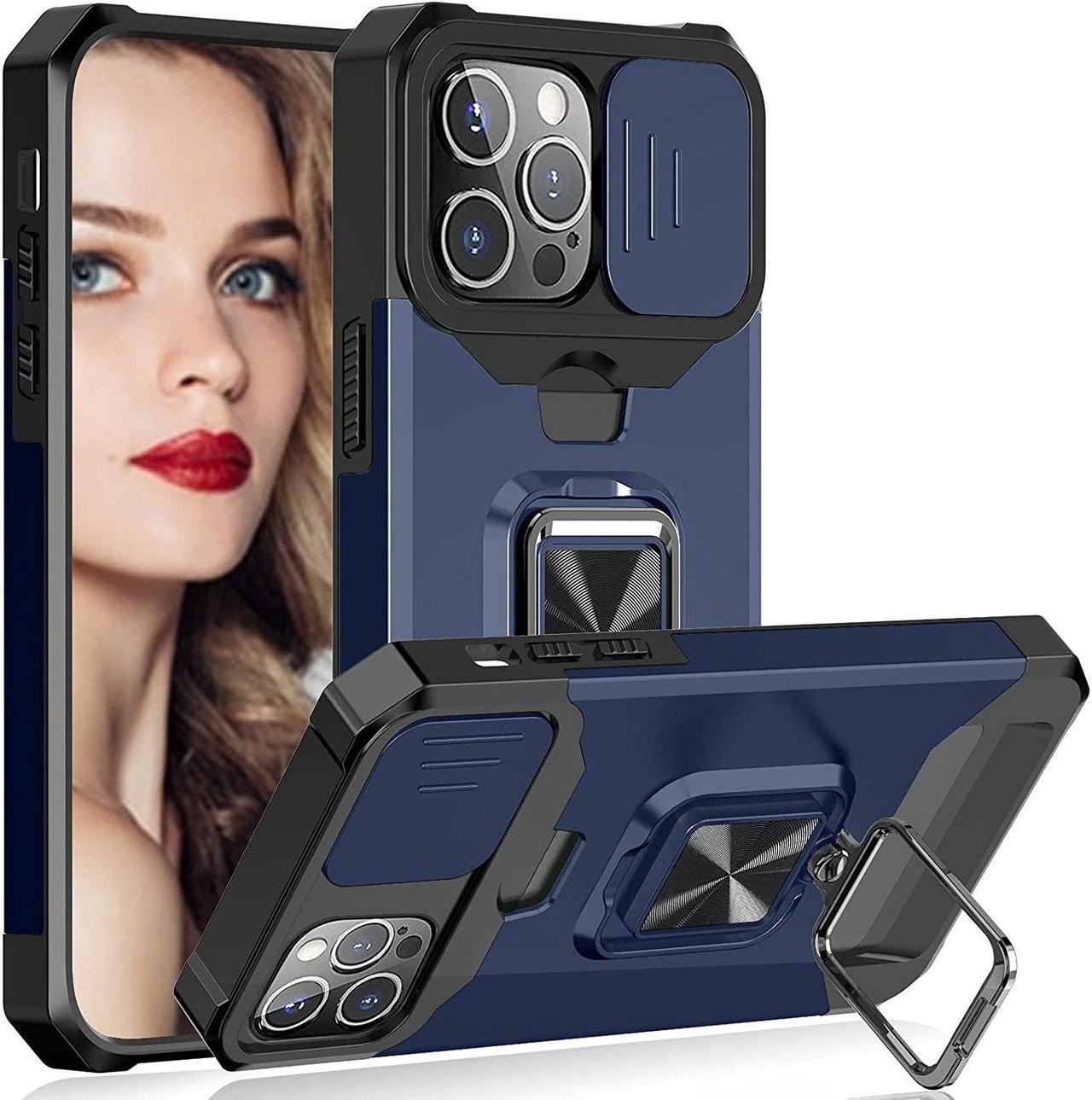Main image of Military Grade All-In-One Ring Stand Card Case for iPhone 15 Pro Max - Navy Blue
