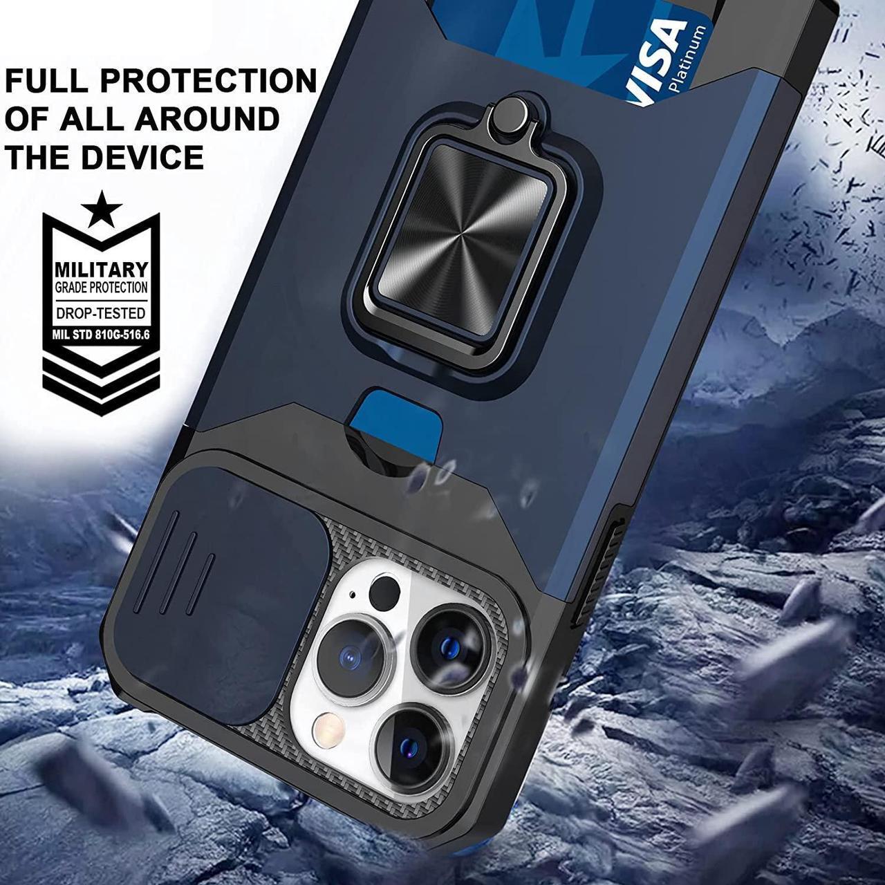 Alt view image 2 of 7 - Military Grade All-In-One Ring Stand Card Case for iPhone 15 Pro Max - Navy Blue