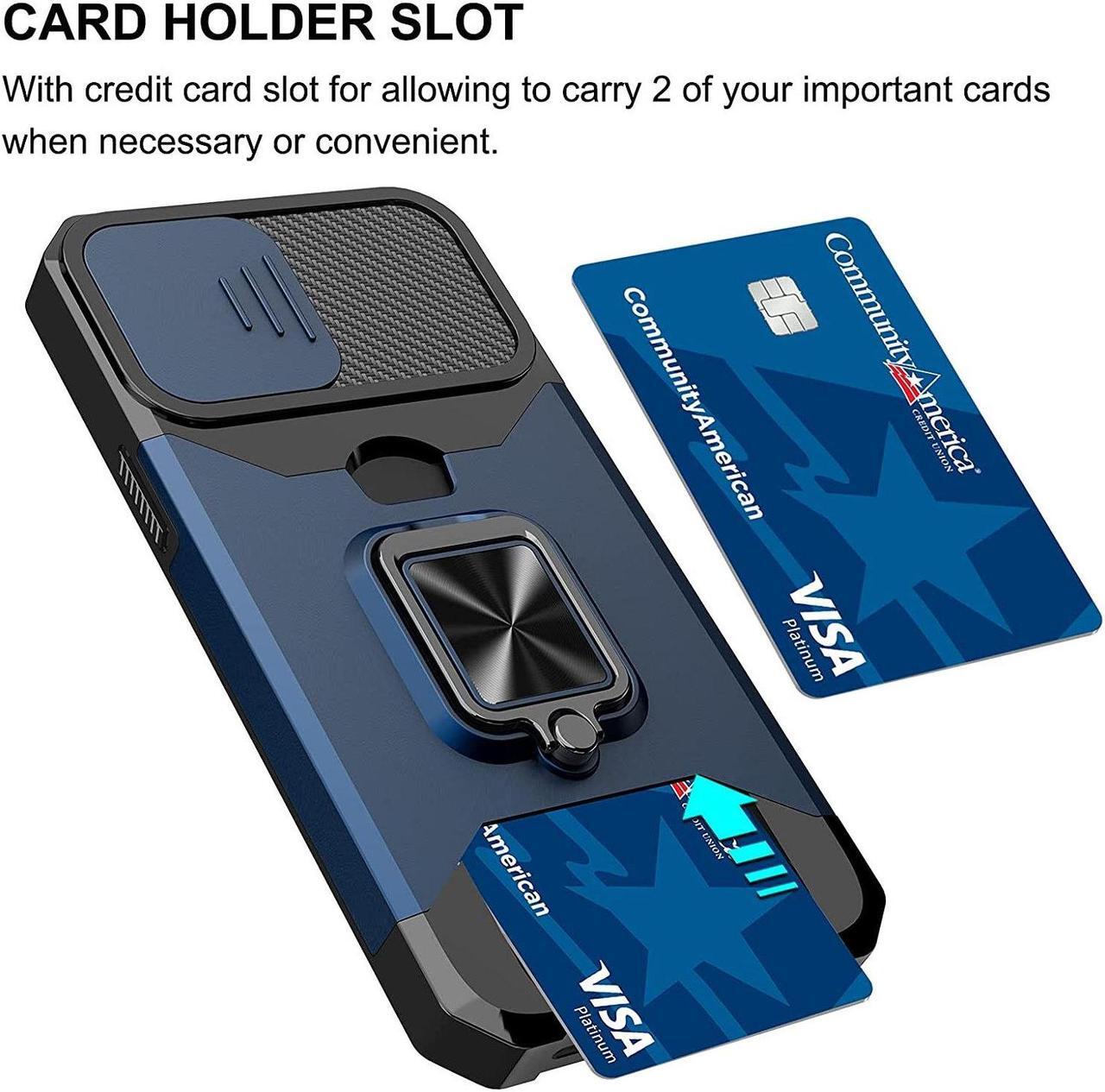 Alt view image 3 of 7 - Military Grade All-In-One Ring Stand Card Case for iPhone 15 Pro Max - Navy Blue