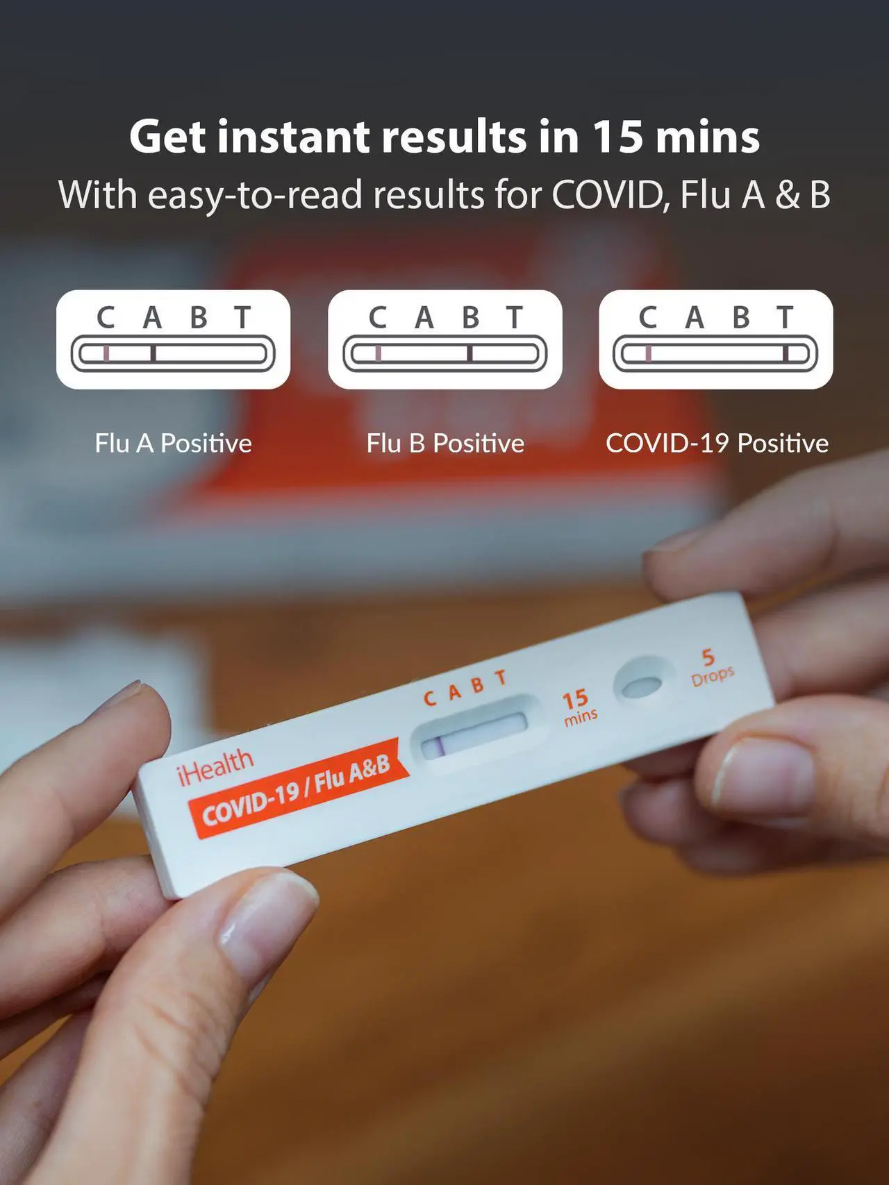 Alt view image 2 of 6 - iHealth® COVID-19/Flu A&B 3-in-1 Rapid Test, Results in 15 Minutes, FDA Authorized OTC Home Test, Non-invasive Nasal Swab, Easy to Use, No Discomfort (1 Pack, 4 Tests Total)
