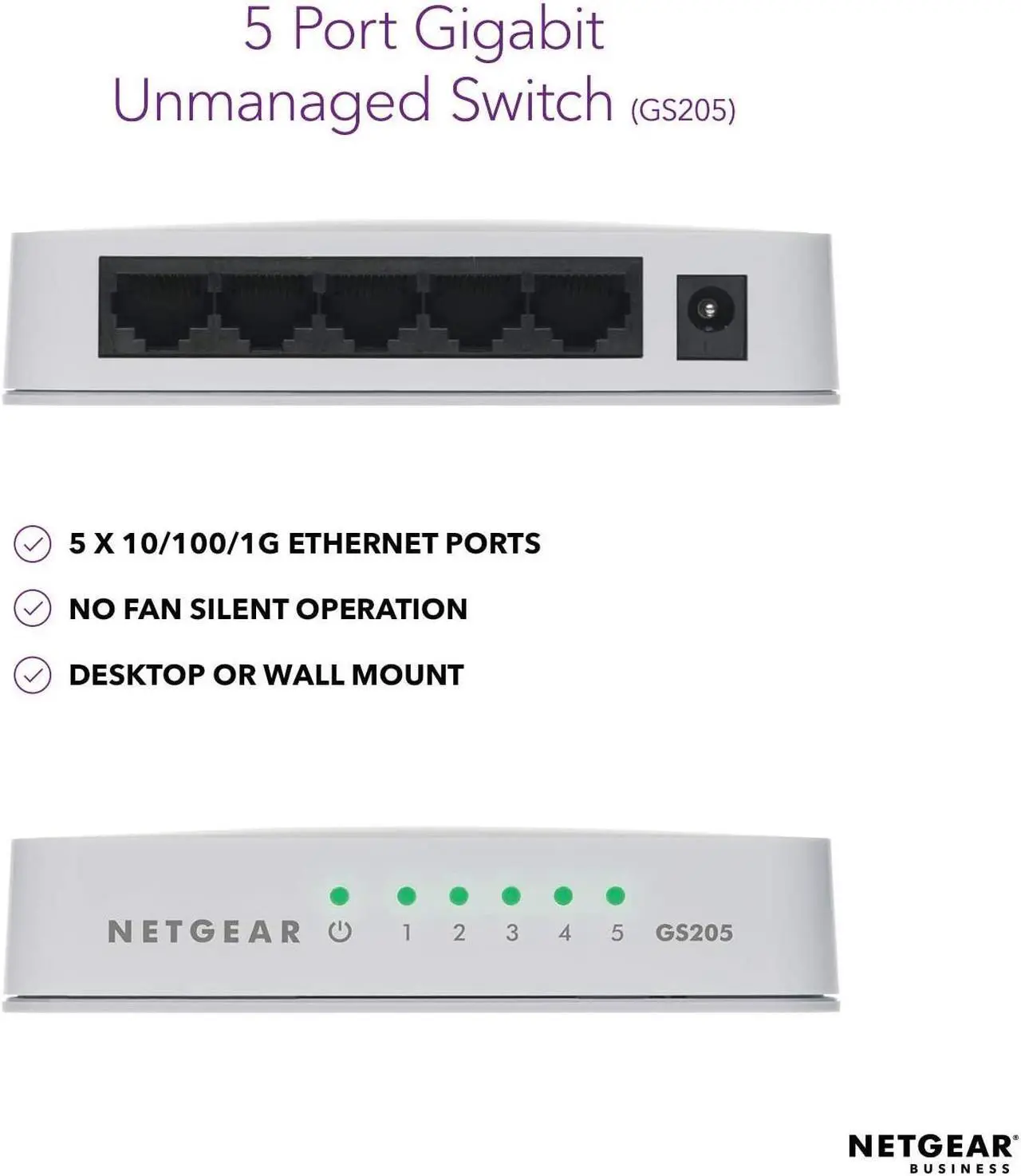 Alt view image 10 of 11 - NETGEAR 5-Port Gigabit Ethernet Unmanaged Switch, Desktop, 10/100/1000Mbps (GS205)