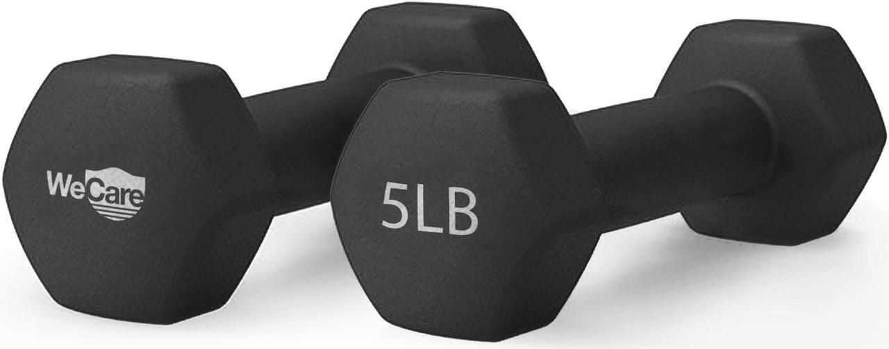 Main image of WeCare Neoprene Coated 5 Lbs Dumbbells for Non-Slip Grip (Set of Two) - Black
