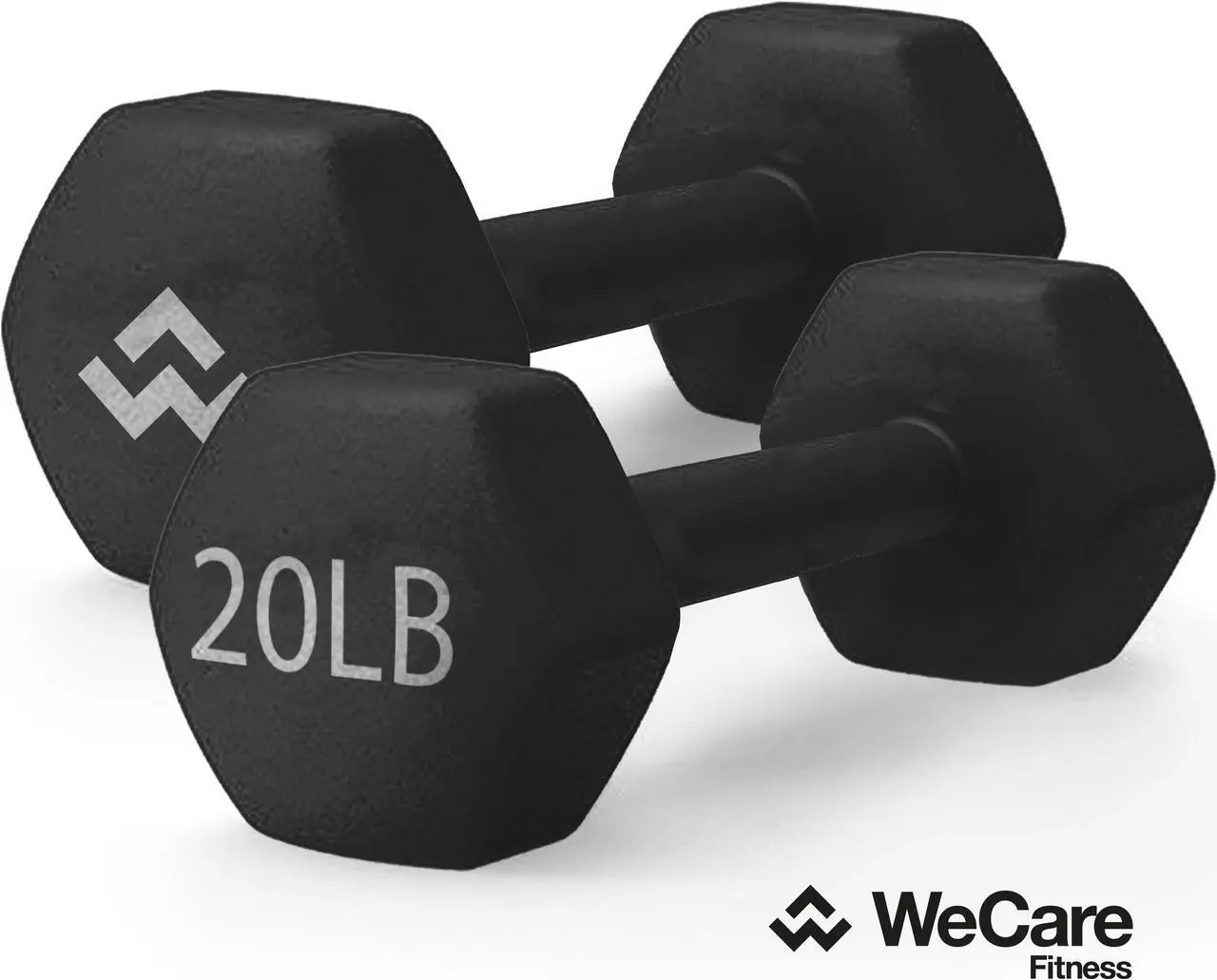 Main image of WeCare Fitness Neoprene Coated 20 Lbs Dumbbells for Non-Slip Grip (Set of Two) - Black