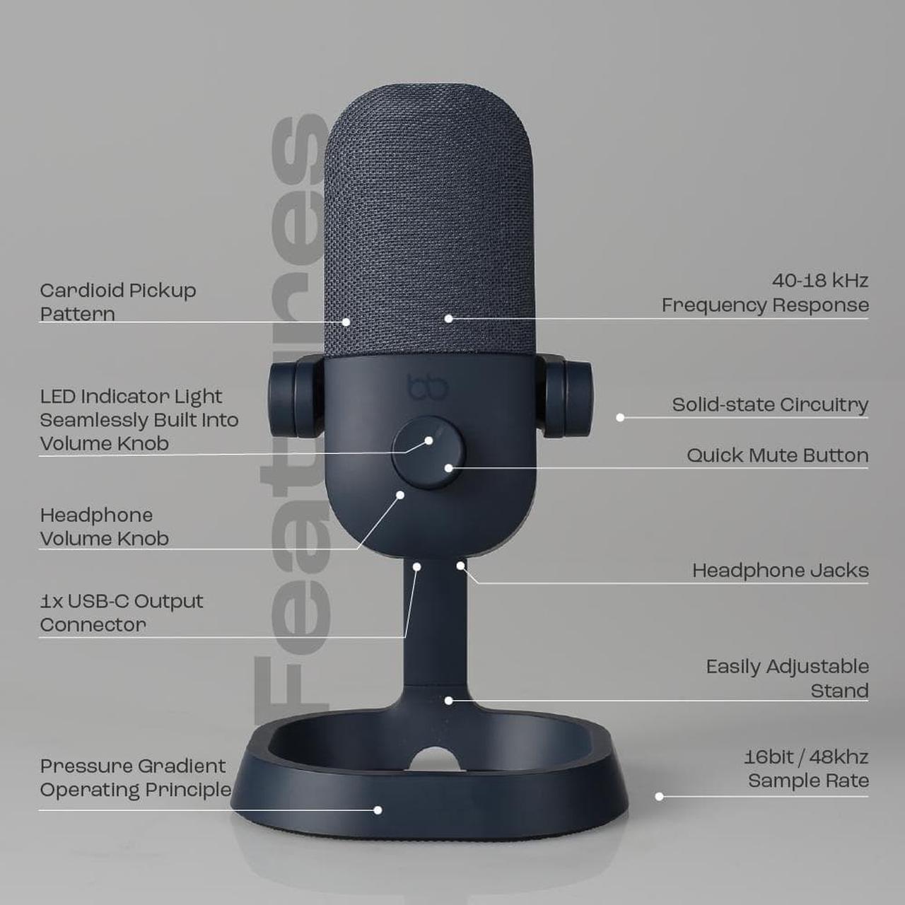 Alt view image 5 of 14 - Babbl USB-C Plug and Play Microphone for Podcast, Streaming, Gaming, Vlogging & Recording on PC and Mac - Serene Blue