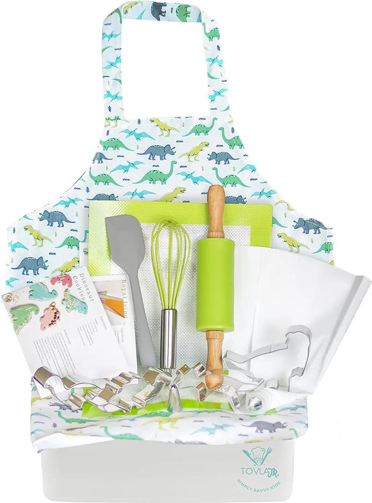 Alt view image 3 of 4 - Tovla Jr. Kids Baking Gift Set with Storage Case - Cooking Kit for Children - Educational Baking Sets - Real Kid Baking Supplies with Decorating Tools Set with Apron - Dinosaur
