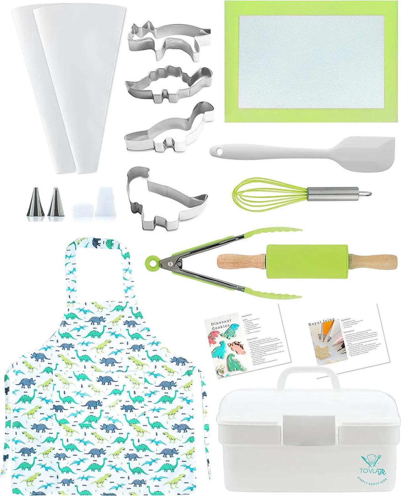 Main image of Tovla Jr. Kids Baking Gift Set with Storage Case - Cooking Kit for Children - Educational Baking Sets - Real Kid Baking Supplies with Decorating Tools Set with Apron - Dinosaur