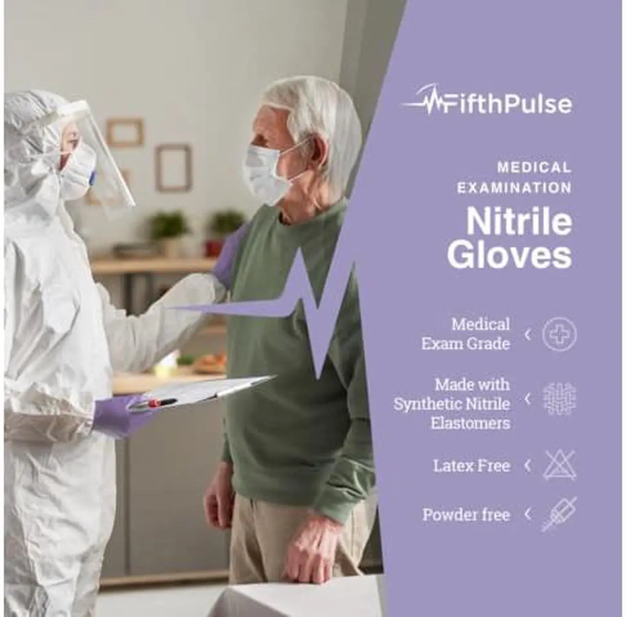 Alt view image 2 of 6 - Fifth Pulse Nitrile Exam Latex Free & Powder Free Gloves - Lilac - Box of 100 Gloves (Small)