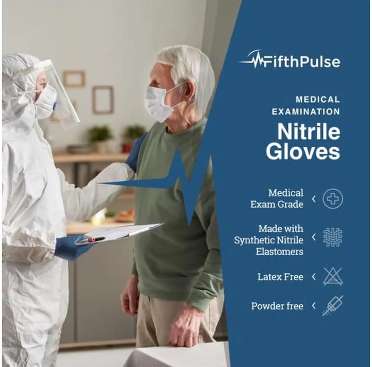Alt view image 2 of 6 - Fifth Pulse Nitrile Exam Latex Free & Powder Free Gloves - Navy Blue - Box of 200 Gloves (Large)