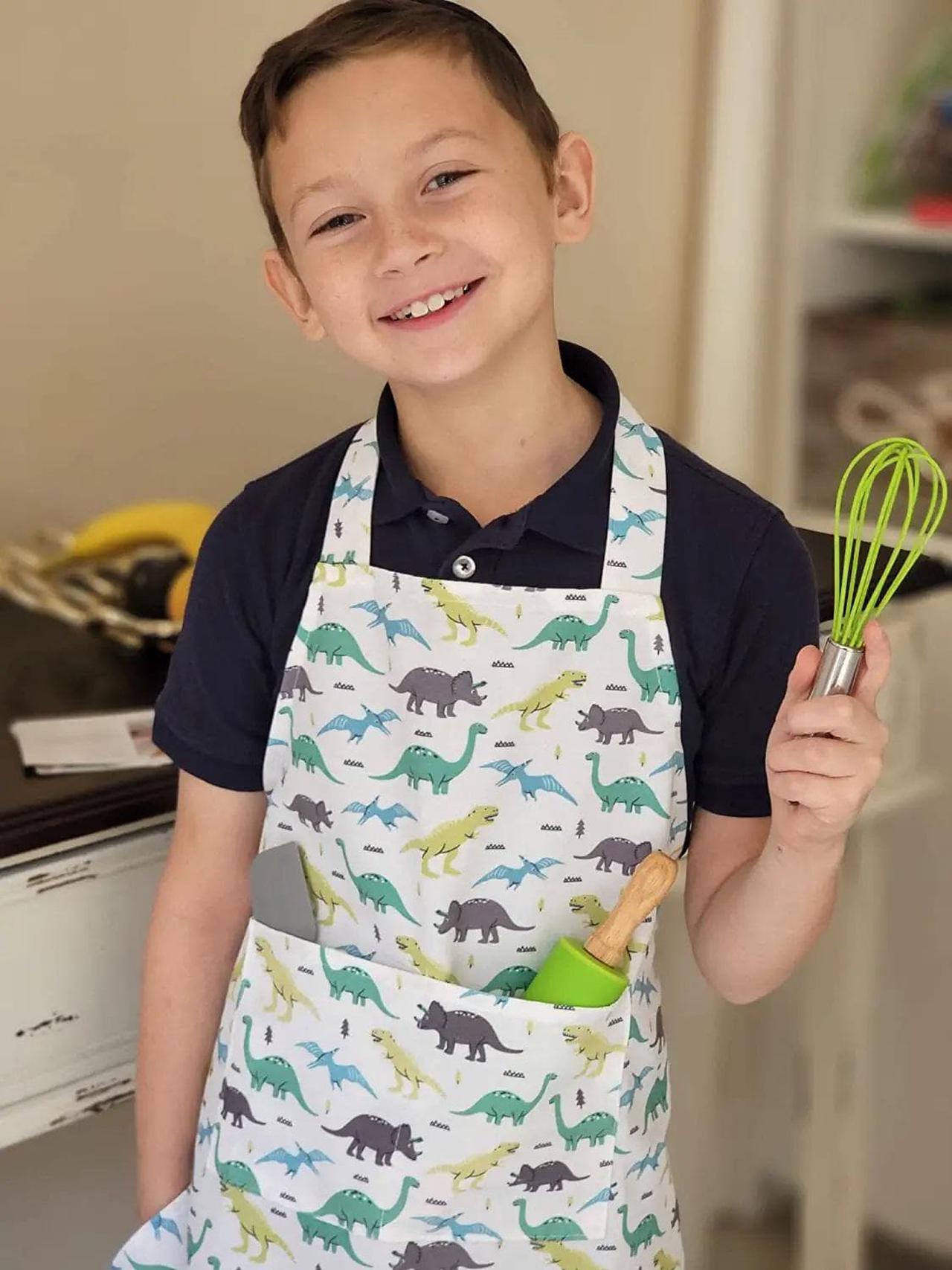 Alt view image 4 of 4 - Tovla Jr. Kids Baking Gift Set with Storage Case - Cooking Kit for Children - Educational Baking Sets - Real Kid Baking Supplies with Decorating Tools Set with Apron - Dinosaur