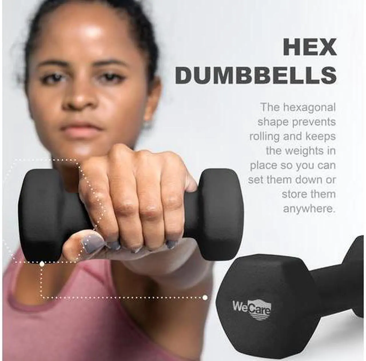 Alt view image 2 of 7 - WeCare Neoprene Coated 2 Lbs Dumbbells for Non-Slip Grip (Set of Two) - Black