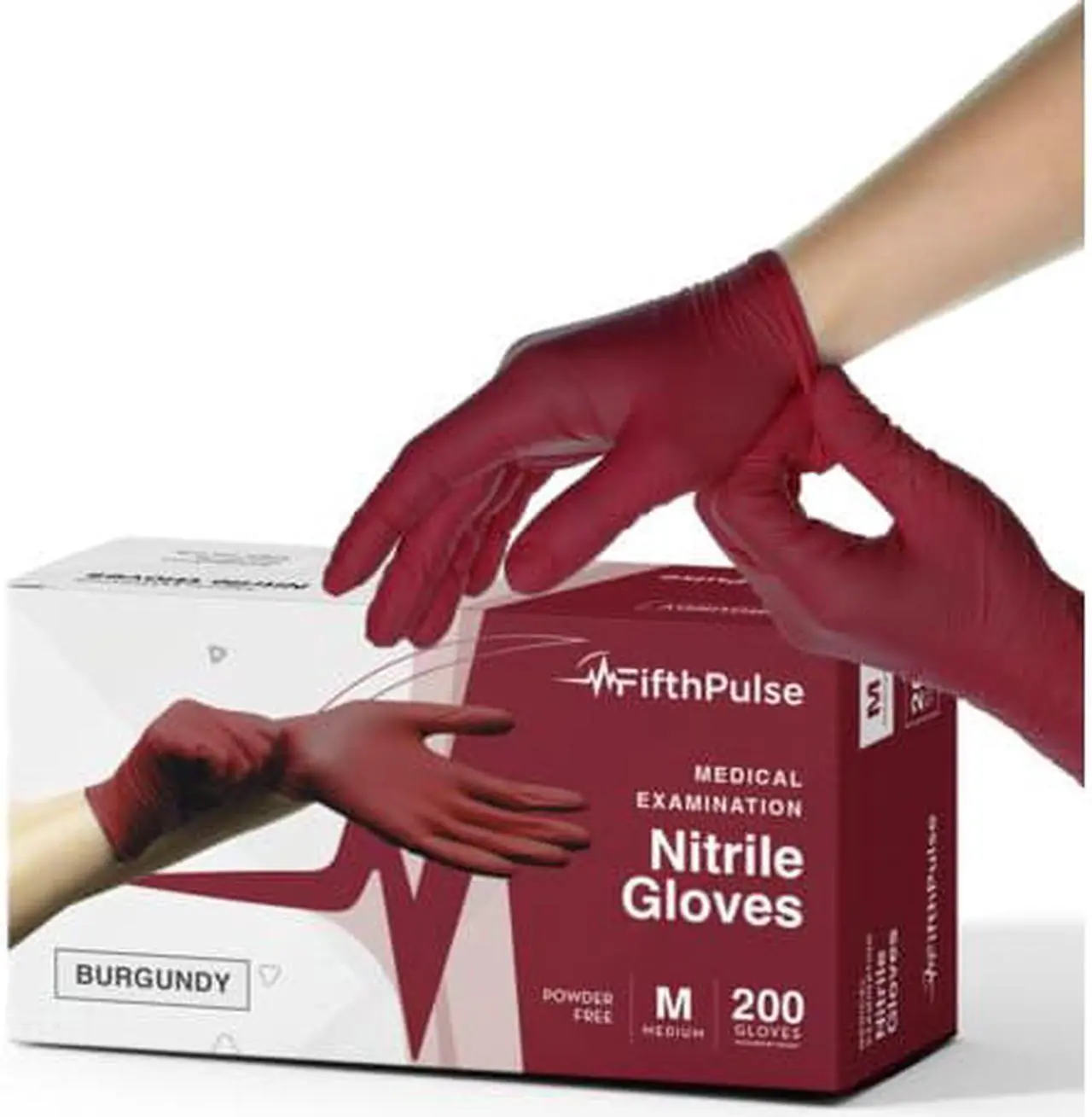 Main image of Fifth Pulse Nitrile Exam Latex Free & Powder Free Gloves - Burgundy - Box of 200 Gloves (Medium)