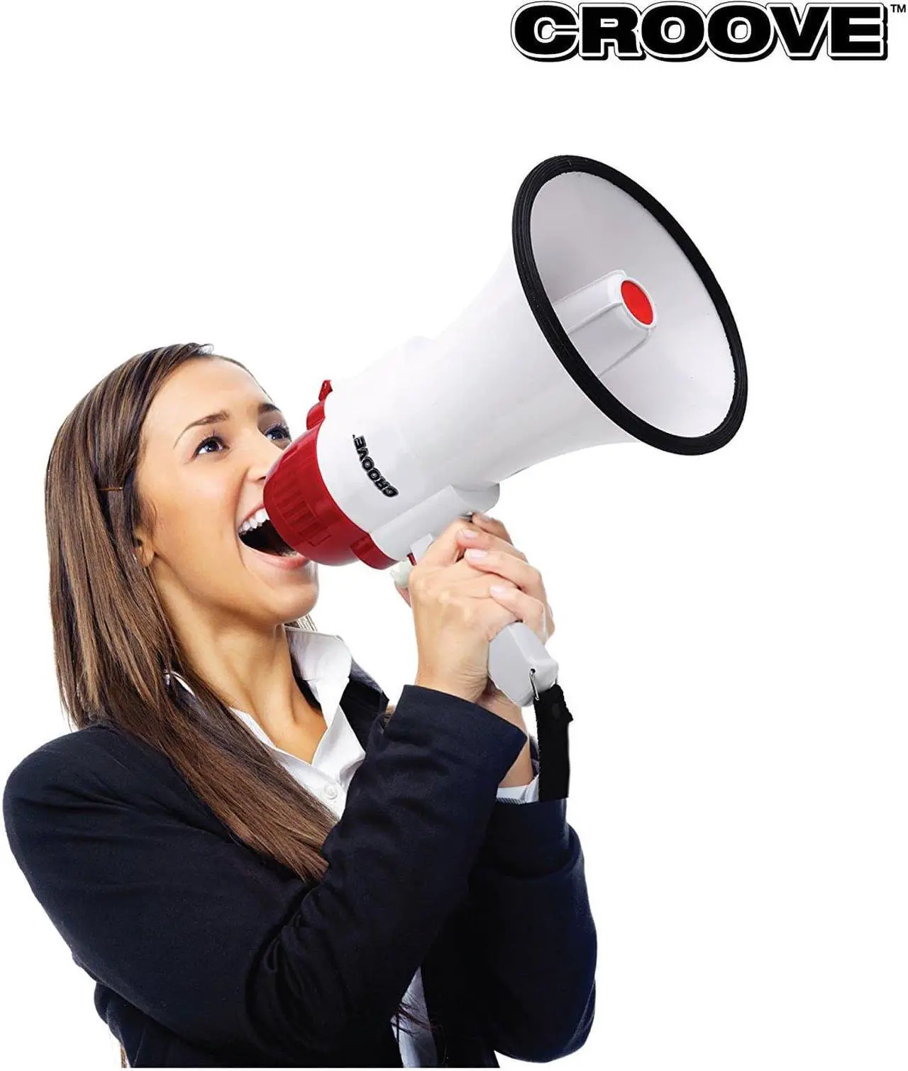Alt view image 2 of 6 - Croove Portable 30 Watt Bullhorn/Megaphone with Siren & Cheering - 800 Yard Range - Powerful and Lightweight - White