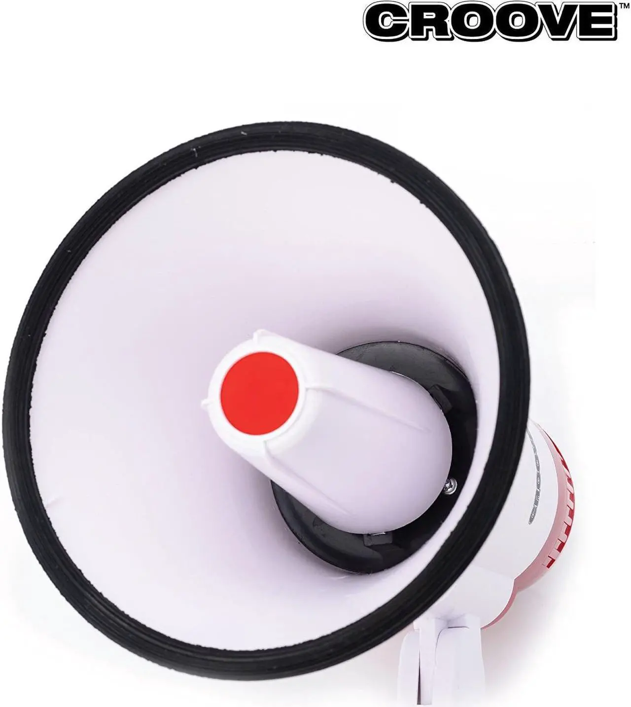 Alt view image 5 of 6 - Croove Portable 30 Watt Bullhorn/Megaphone with Siren & Cheering - 800 Yard Range - Powerful and Lightweight - White